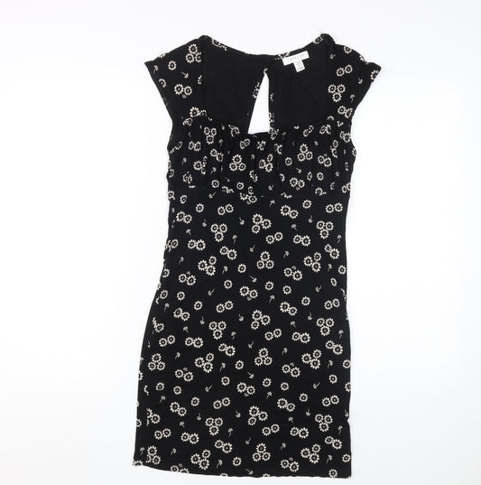 Topshop Women's Black Floral Sheath Dress Size 10