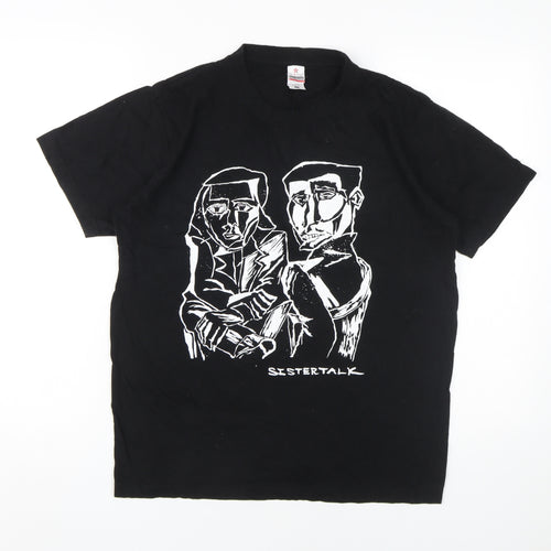 Sistertalk Men's Black Art Graphic T-Shirt L
