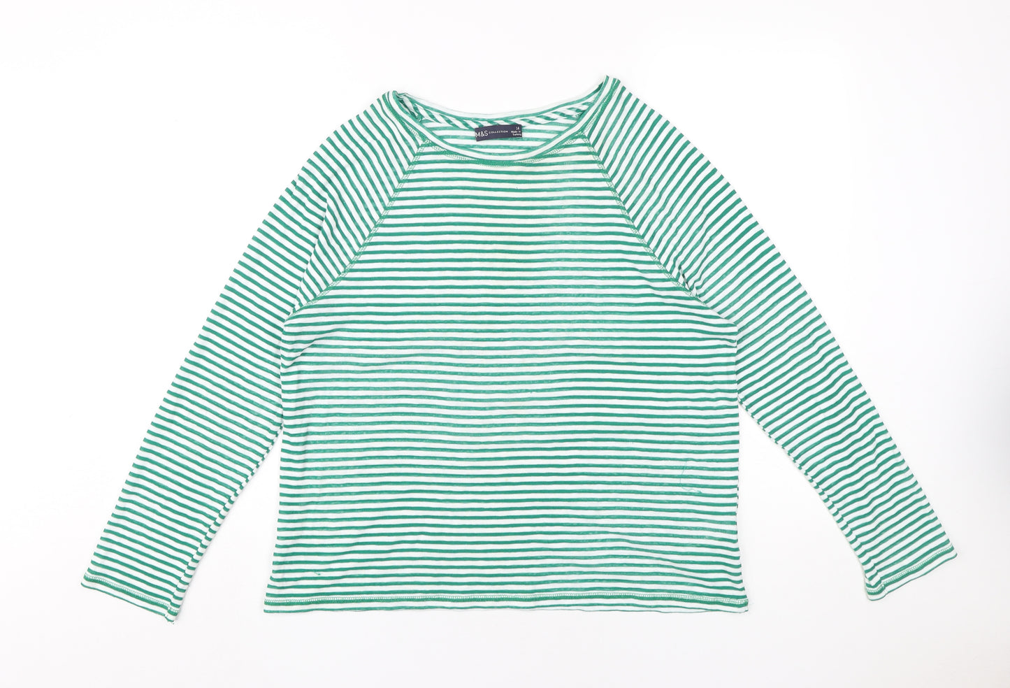Marks and Spencer Women Green Striped T-Shirt Size 14