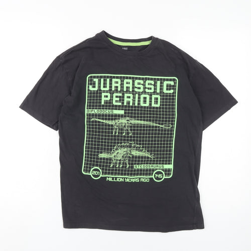 Marks and Spencer Boys Black Dinosaur Graphic T-Shirt 12-13Y
