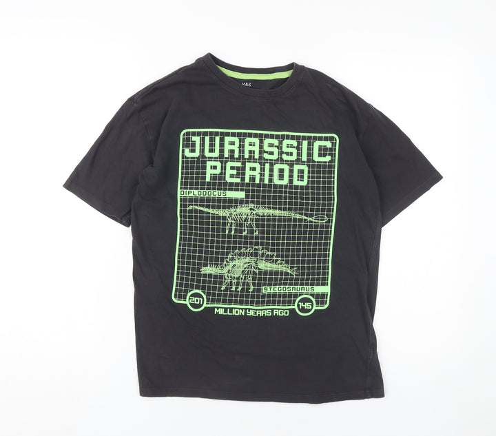 Marks and Spencer Boys Black Dinosaur Graphic T-Shirt 12-13Y
