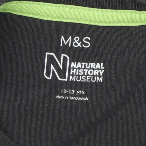 Marks and Spencer Boys Black Dinosaur Graphic T-Shirt 12-13Y
