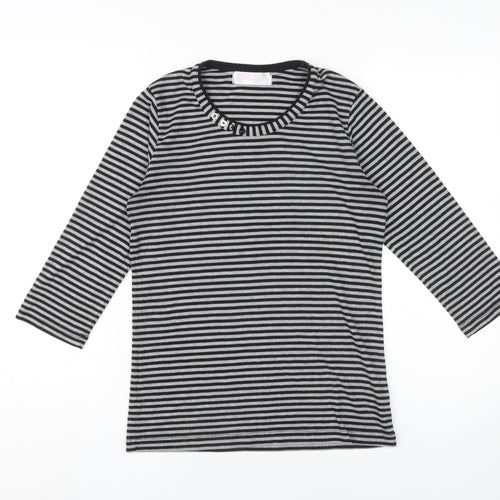 Fabrizio Women's Black Striped Crew Neck T-Shirt