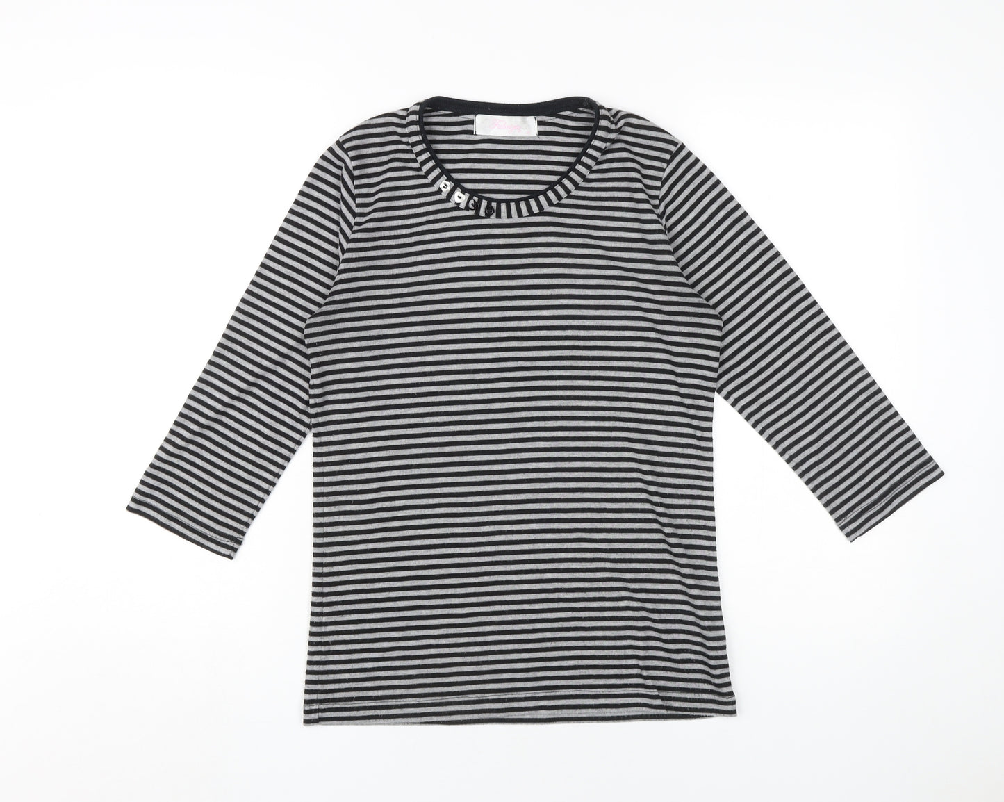 Fabrizio Women's Black Striped Crew Neck T-Shirt