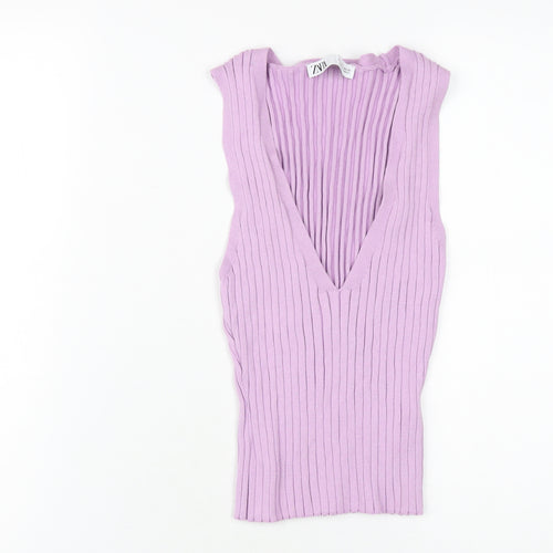 Zara Women's Purple V-Neck Tank Top, Size S, Casual
