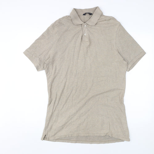 Marks and Spencer Men's Beige Polo Shirt Medium