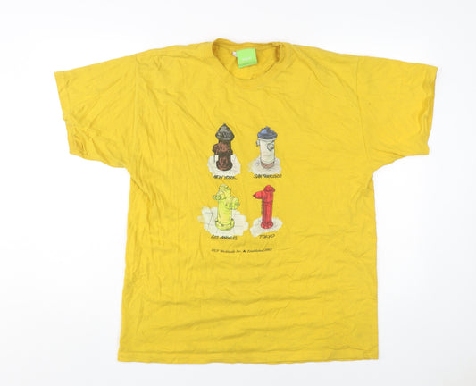 HUF Men's Yellow Cotton Graphic Tee Size L