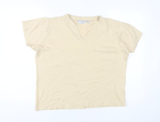 EWM Women's Beige Basic V-Neck T-Shirt, L