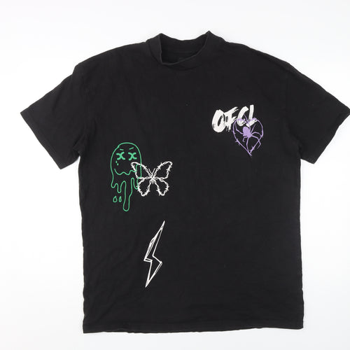 boohooMAN Men's Black Graphic T-Shirt Medium