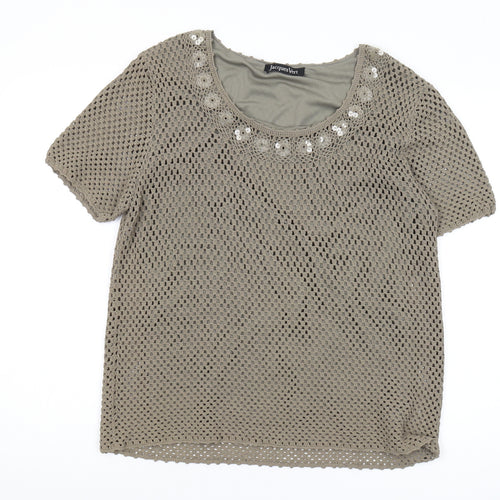 Jacques Vert Women's Beige Blouse L Short Sleeve Sequin
