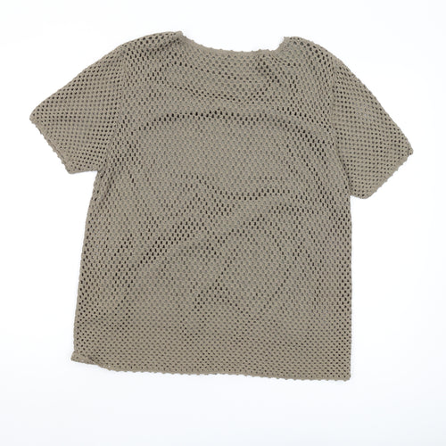 Jacques Vert Women's Beige Blouse L Short Sleeve Sequin