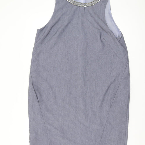Wallis Women's Grey Sheath Dress - Size 16, Beaded, Formal