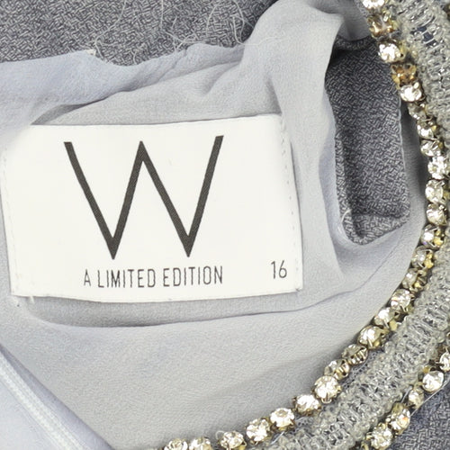 Wallis Women's Grey Sheath Dress - Size 16, Beaded, Formal