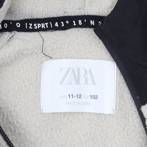 Zara Boys Beige & Black Pullover Hoodie, Size 11-12 Years