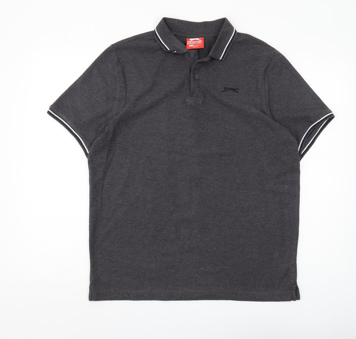 Slazenger Men's Black Polo Shirt L Solid Regular