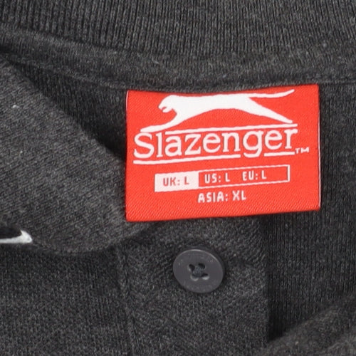 Slazenger Men's Black Polo Shirt L Solid Regular