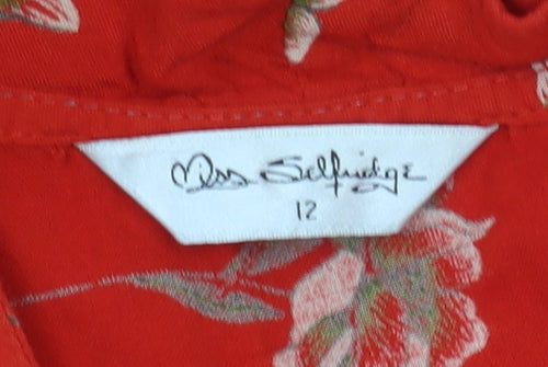 Miss Selfridge Women's Red Floral Midi Dress Size 12
