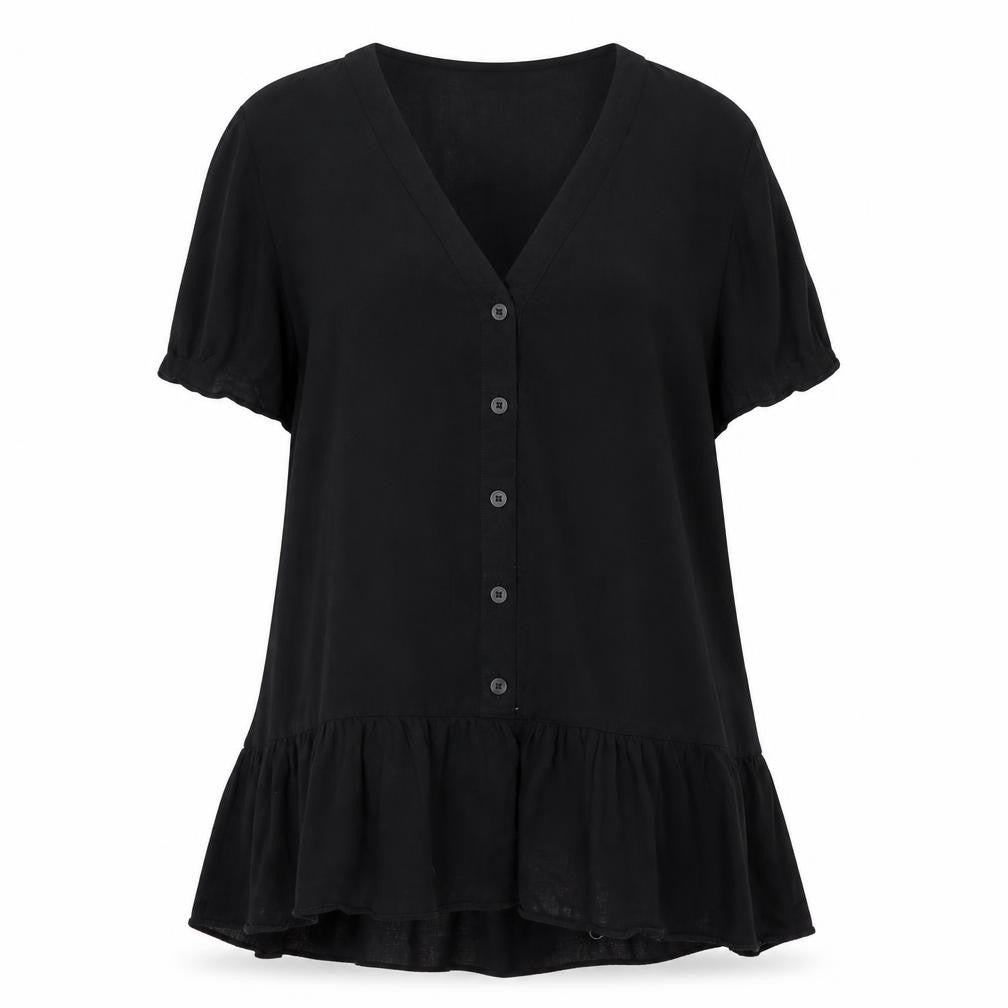 Jack Wills Women Black Blouse Size 12 V-Neck Casual