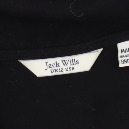 Jack Wills Women Black Blouse Size 12 V-Neck Casual