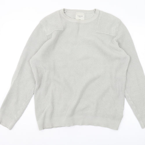 Curated Men's Grey Waffle-Knit Cotton Pullover Jumper L