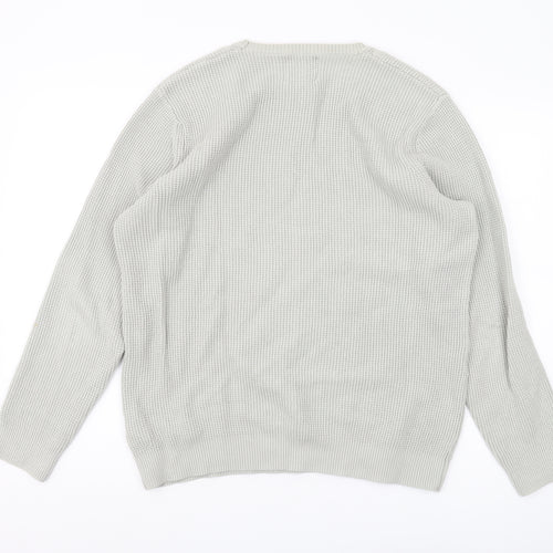 Curated Men's Grey Waffle-Knit Cotton Pullover Jumper L