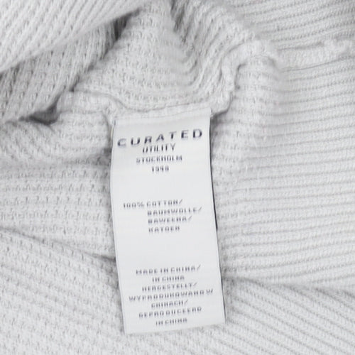 Curated Men's Grey Waffle-Knit Cotton Pullover Jumper L
