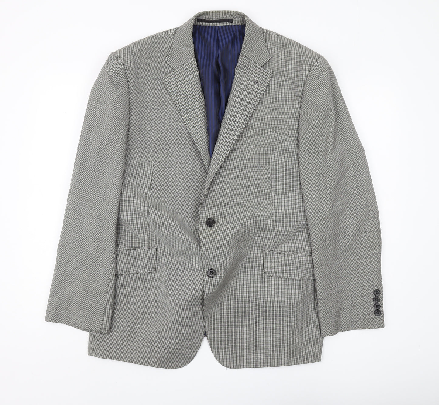 M&S Men's Grey Wool Blazer, 42 Short, Classic Check