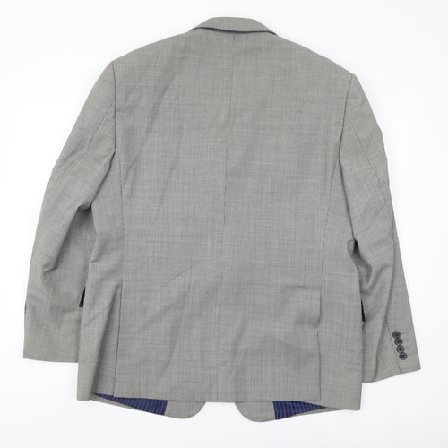 M&S Men's Grey Wool Blazer, 42 Short, Classic Check