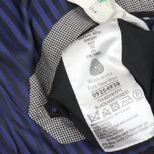 M&S Men's Grey Wool Blazer, 42 Short, Classic Check