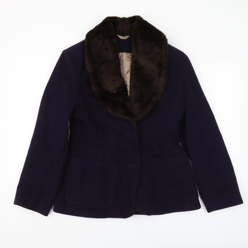 Next Women’s Blue Overcoat with Fur Trim, Size 10