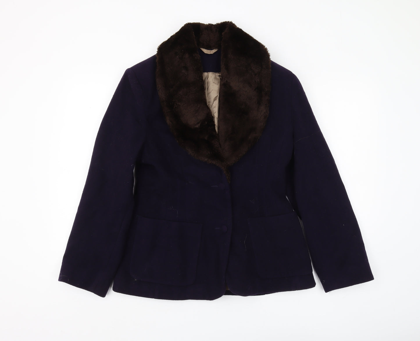 Next Women’s Blue Overcoat with Fur Trim, Size 10