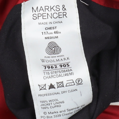 Marks and Spencer Men's Grey Suit Jacket 46R Wool Single-Breasted