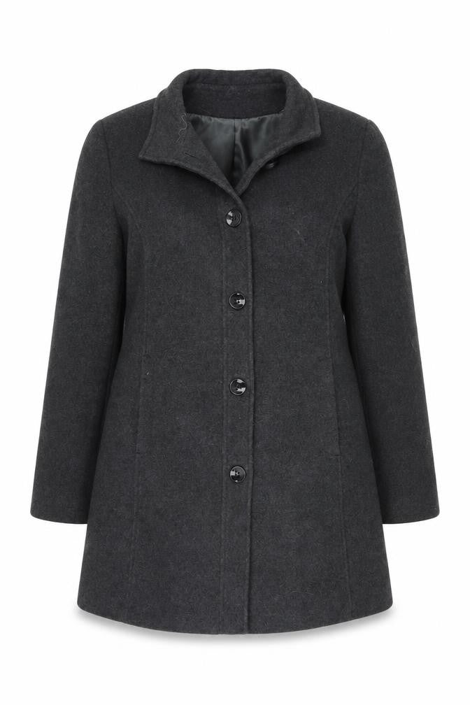 Front view of Eastex Women's Grey Wool Blend Mid-Length Overcoat