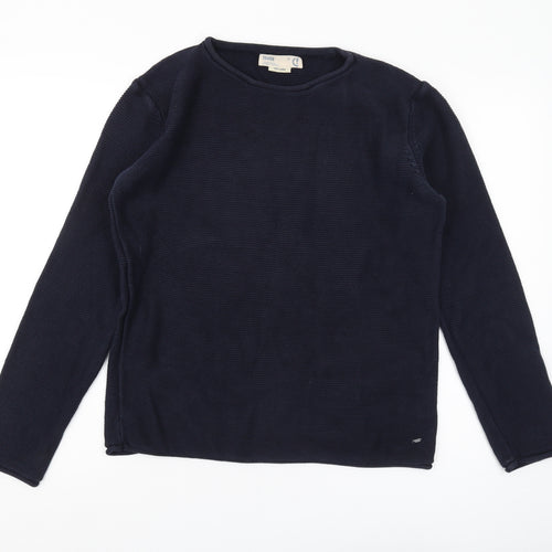 Solid Men's Blue Cotton Blend Pullover Jumper L