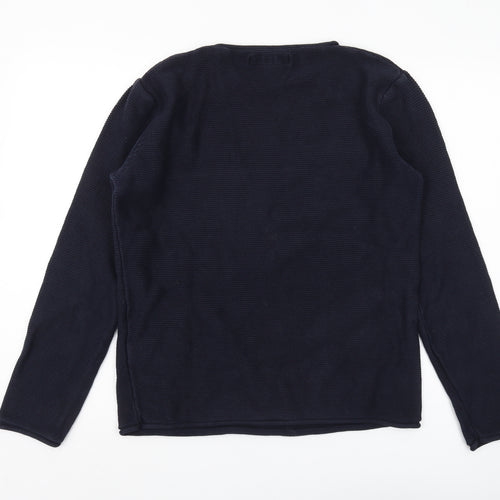 Solid Men's Blue Cotton Blend Pullover Jumper L