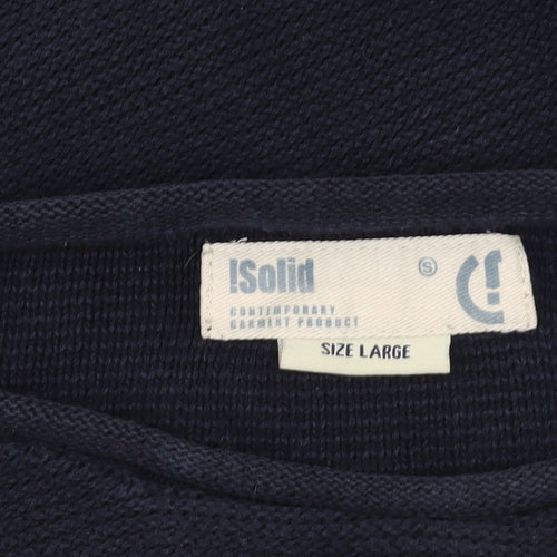 Solid Men's Blue Cotton Blend Pullover Jumper L