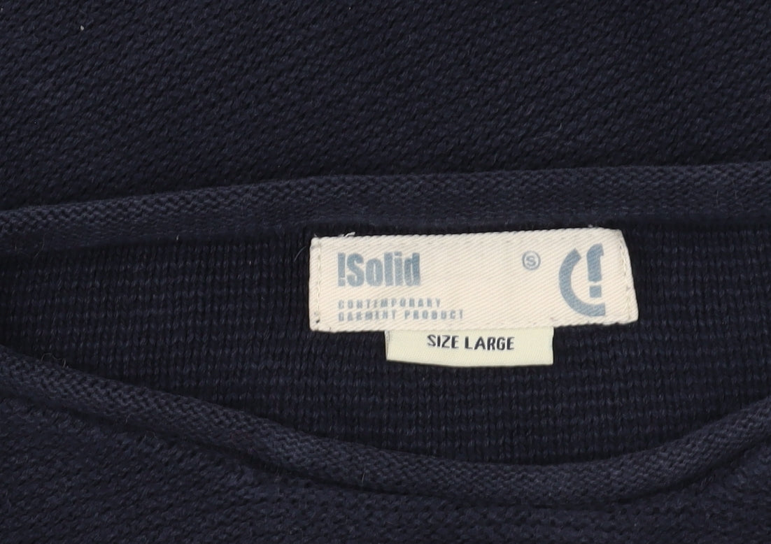 Solid Men's Blue Cotton Blend Pullover Jumper L