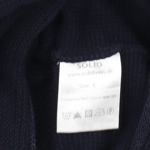 Solid Men's Blue Cotton Blend Pullover Jumper L