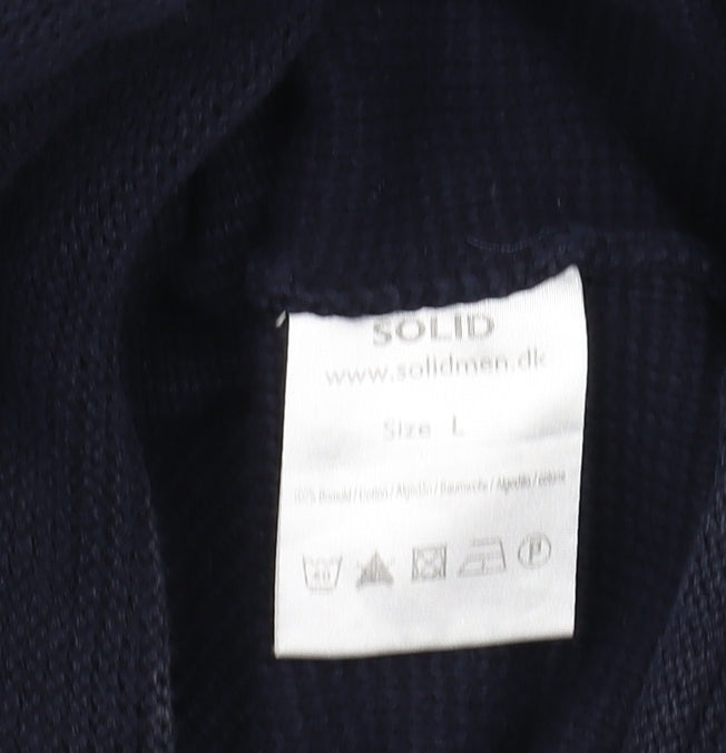Solid Men's Blue Cotton Blend Pullover Jumper L