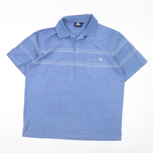 Le Coq Sportif Men's Blue Striped Polo Shirt Small