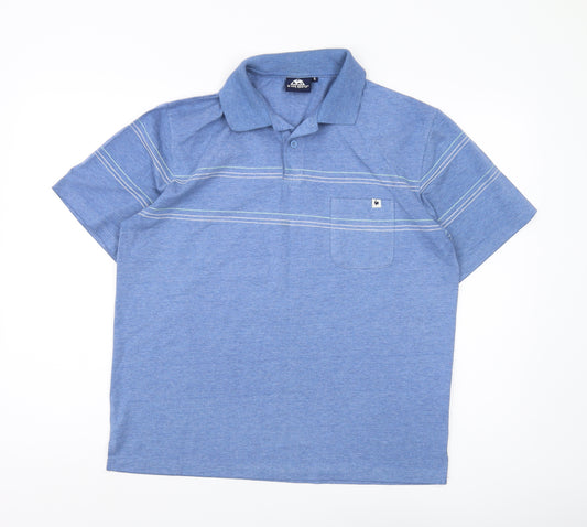 Le Coq Sportif Men's Blue Striped Polo Shirt Small