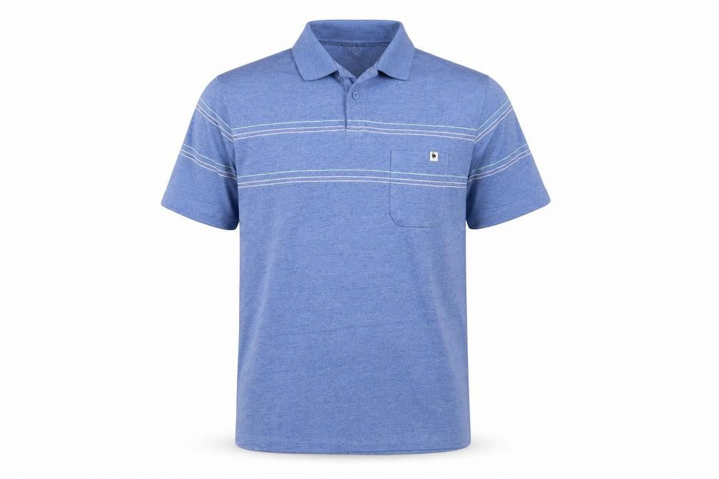 Le Coq Sportif Men's Blue Striped Polo Shirt Small