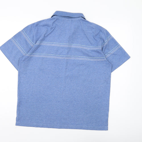 Le Coq Sportif Men's Blue Striped Polo Shirt Small