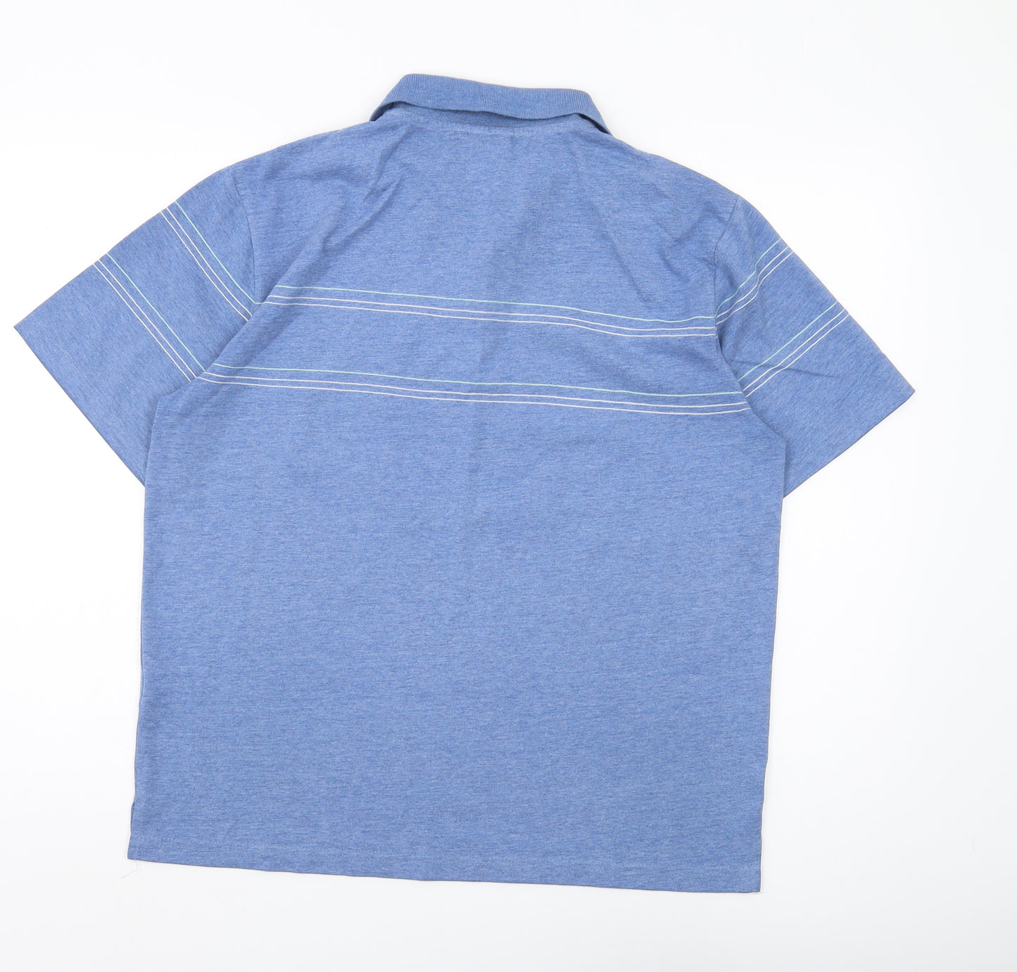 Le Coq Sportif Men's Blue Striped Polo Shirt Small