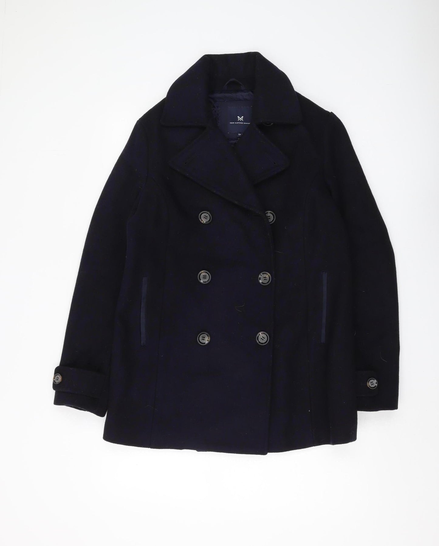 Crew Clothing Women's Navy Wool Pea Coat - Size 14, Winter Ready