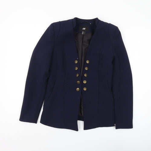 H&M Women's Blue Blazer, Size 8, Shawl Lapel, 6-Button