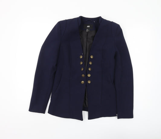 H&M Women's Blue Blazer, Size 8, Shawl Lapel, 6-Button