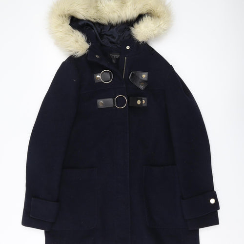 Topshop Women's Black Wool Parka Coat Size 8