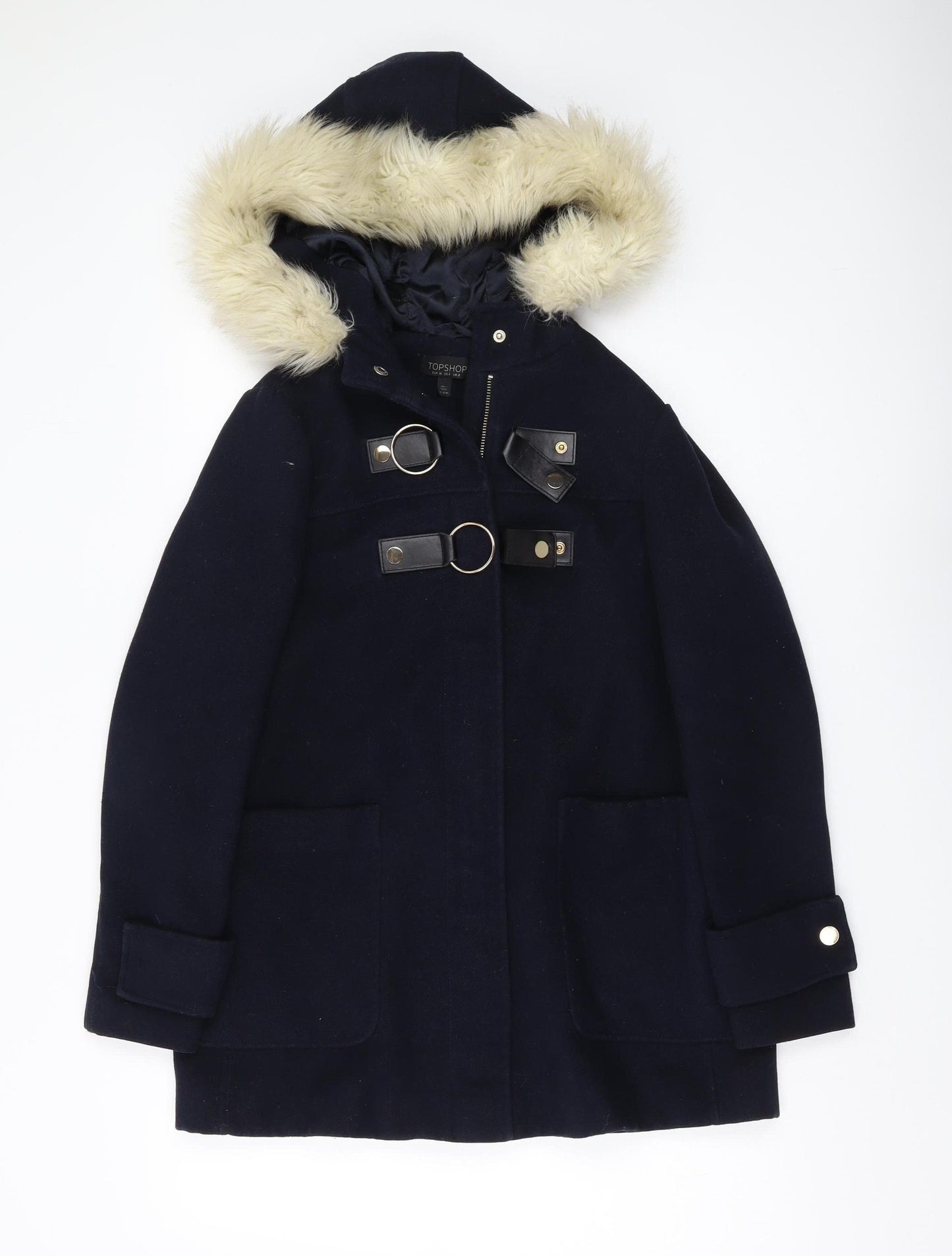 Topshop Women's Black Wool Parka Coat Size 8