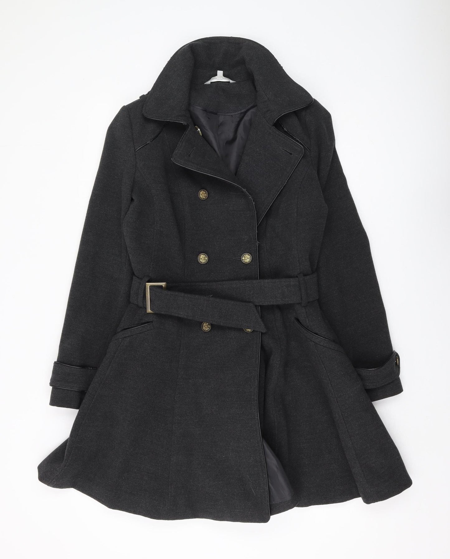 Red Herring Women's Black Long Trench Coat, Size L